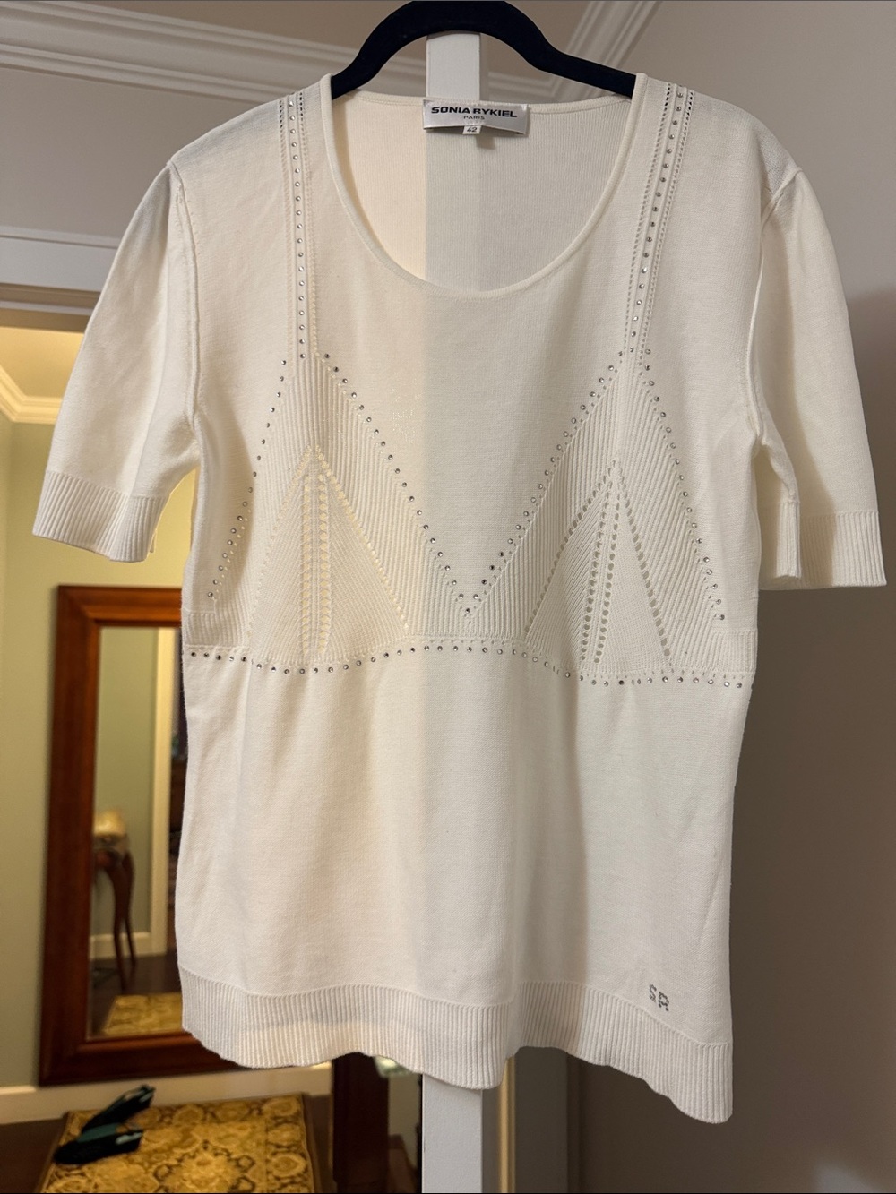 Sonia Rykiel Ivory Short Sleeve Knit Top size 42
